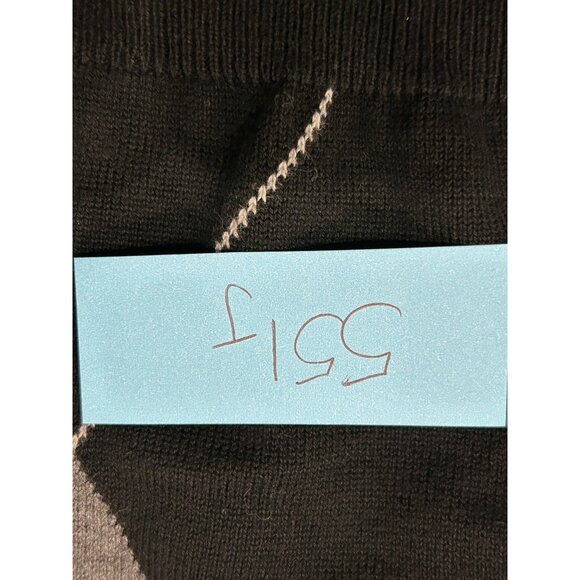 Perry Ellis Black Gray Argyle Sweater Cotton Crewneck Pullover Classic Fit Sz L - Picture 8 of 9